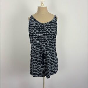 H&M Romper Blue Geometric Spaghetti Straps Tassel L